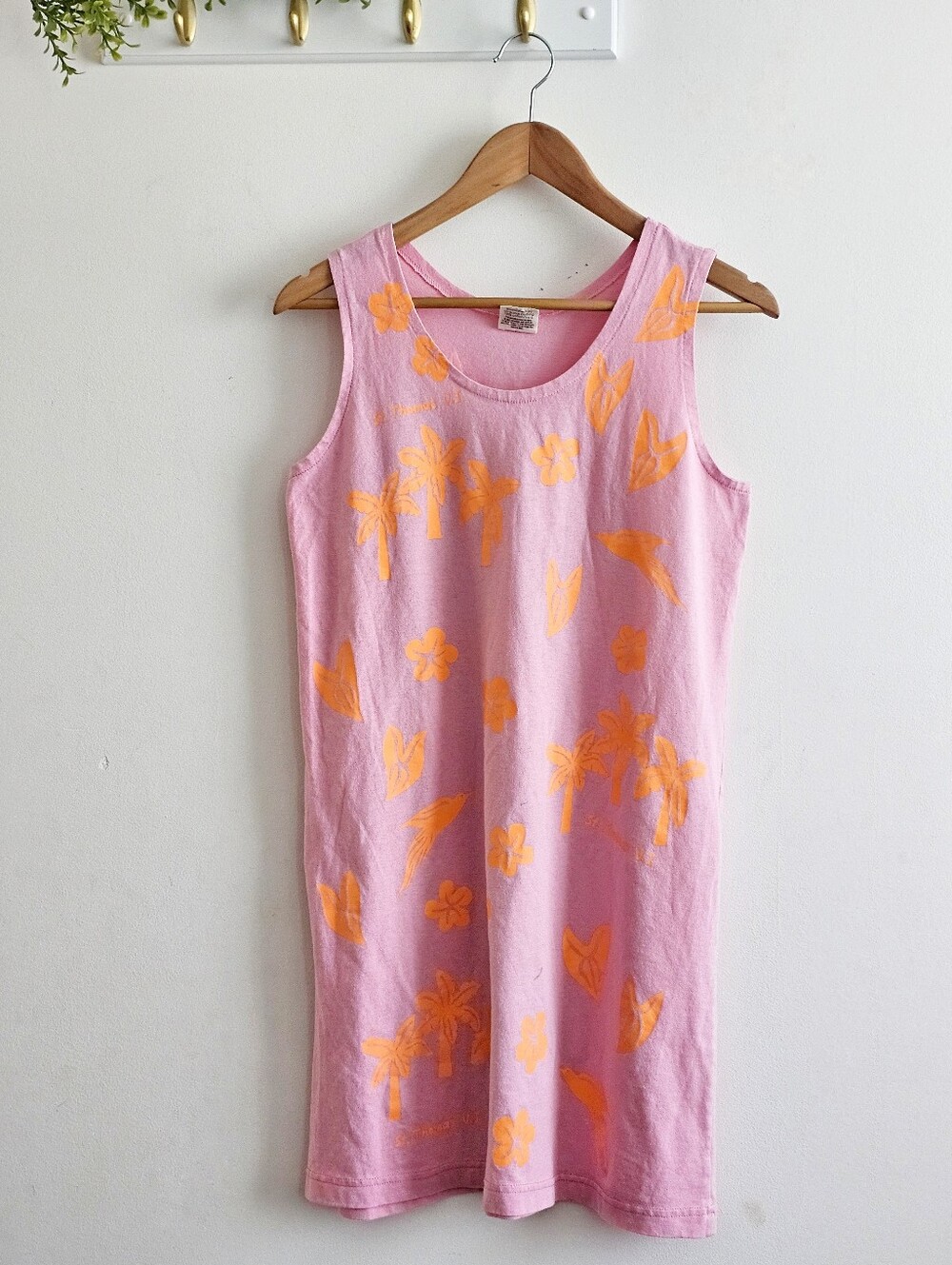 M. Mac Cotton Fields Tropical Cotton Tank Dress Pink Orange Vintage M